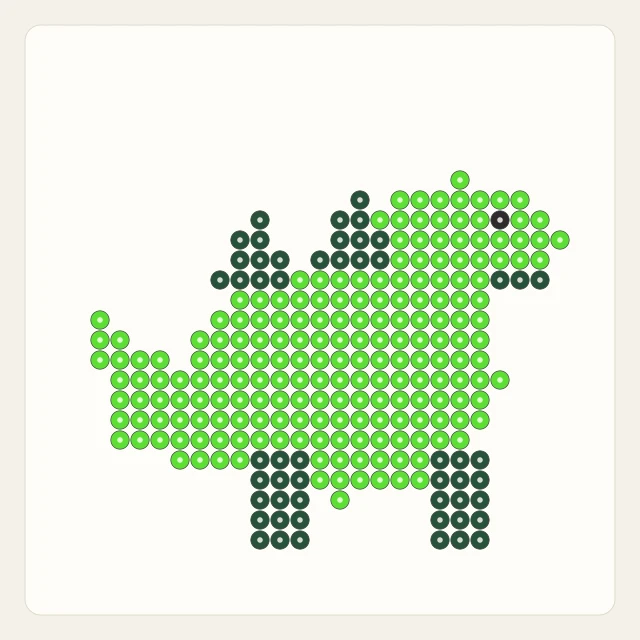 Green Dinosaur: bead rendering of the editable 29 × 29 pattern